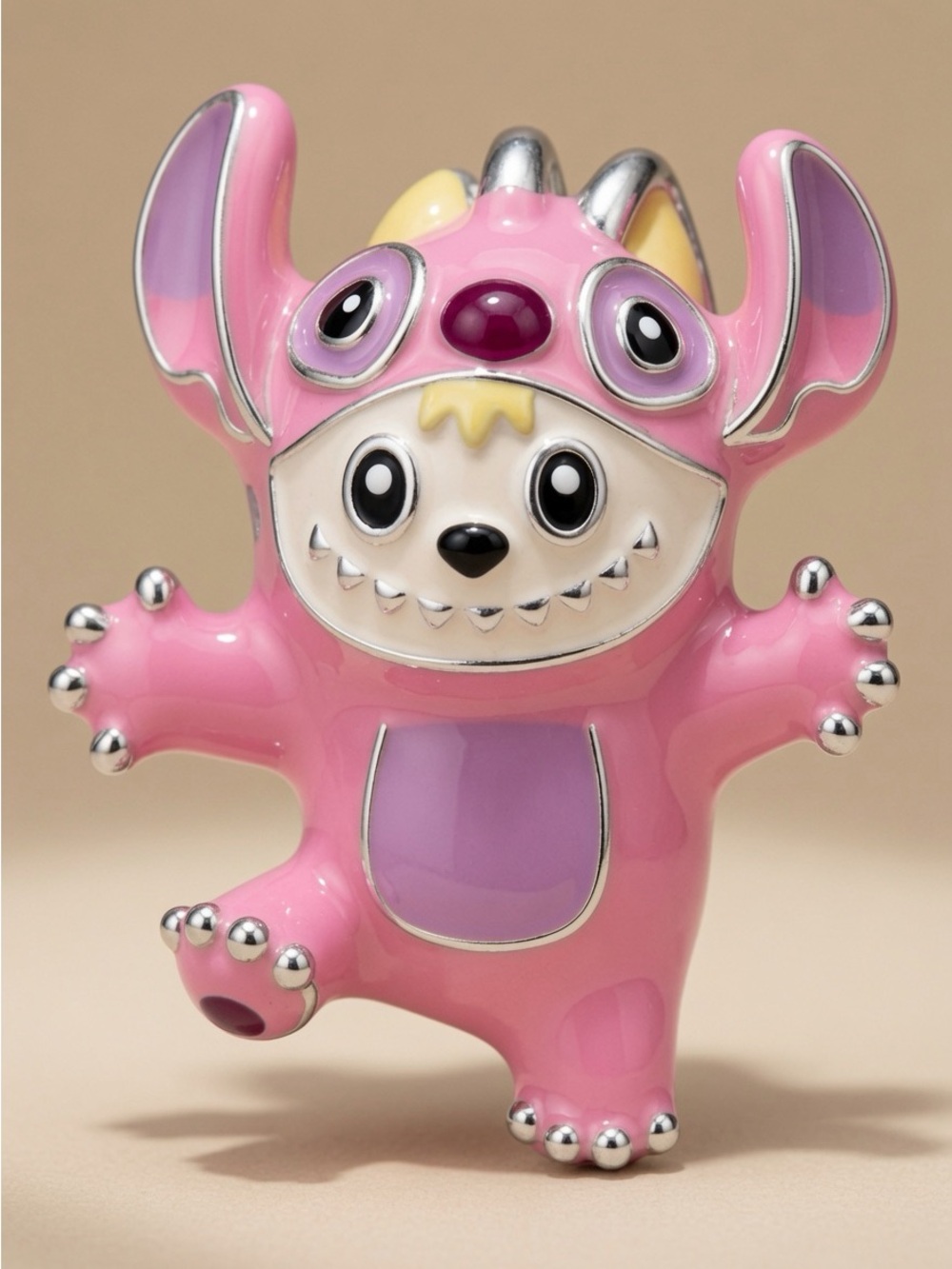 Sterling silver Labubu Figurine charm with Stich costume